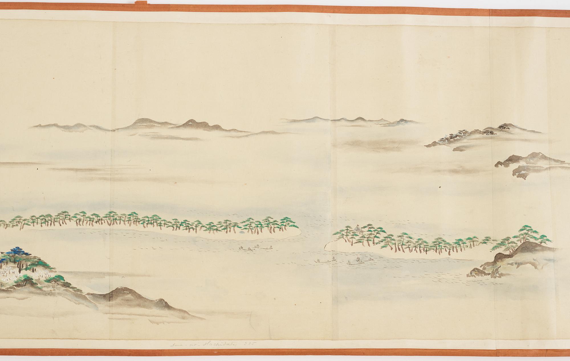 A Japanese Makimomo, ink and colour on paper, Meiji (1868-1912).