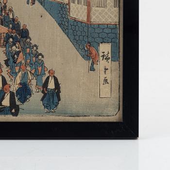 Ando Utagawa Hiroshige, efter, färgträsnitt, 3 st, Japan, tidigt 1900-tal.