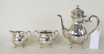 KAFFESERVIS, 3 delar, silver, rokokostil, svenska importstpl.