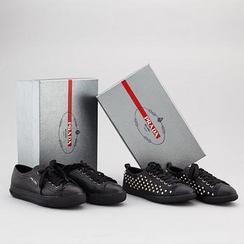 PRADA, two pairs of leather sneakers, size 35,5.