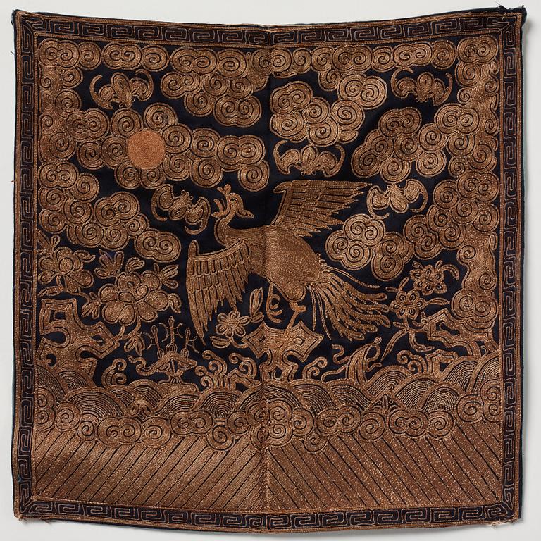 A group of four framed rank badges, Qing dynasty, 19th Century.