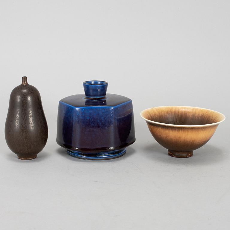 BERNDT FRIBERG, two stoneware vases and a bowl, Gustavsberg.