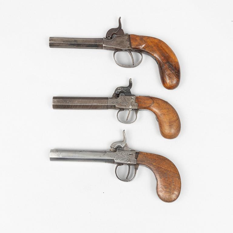 Percussion pistols 3 pcs, second half of the 19th century.