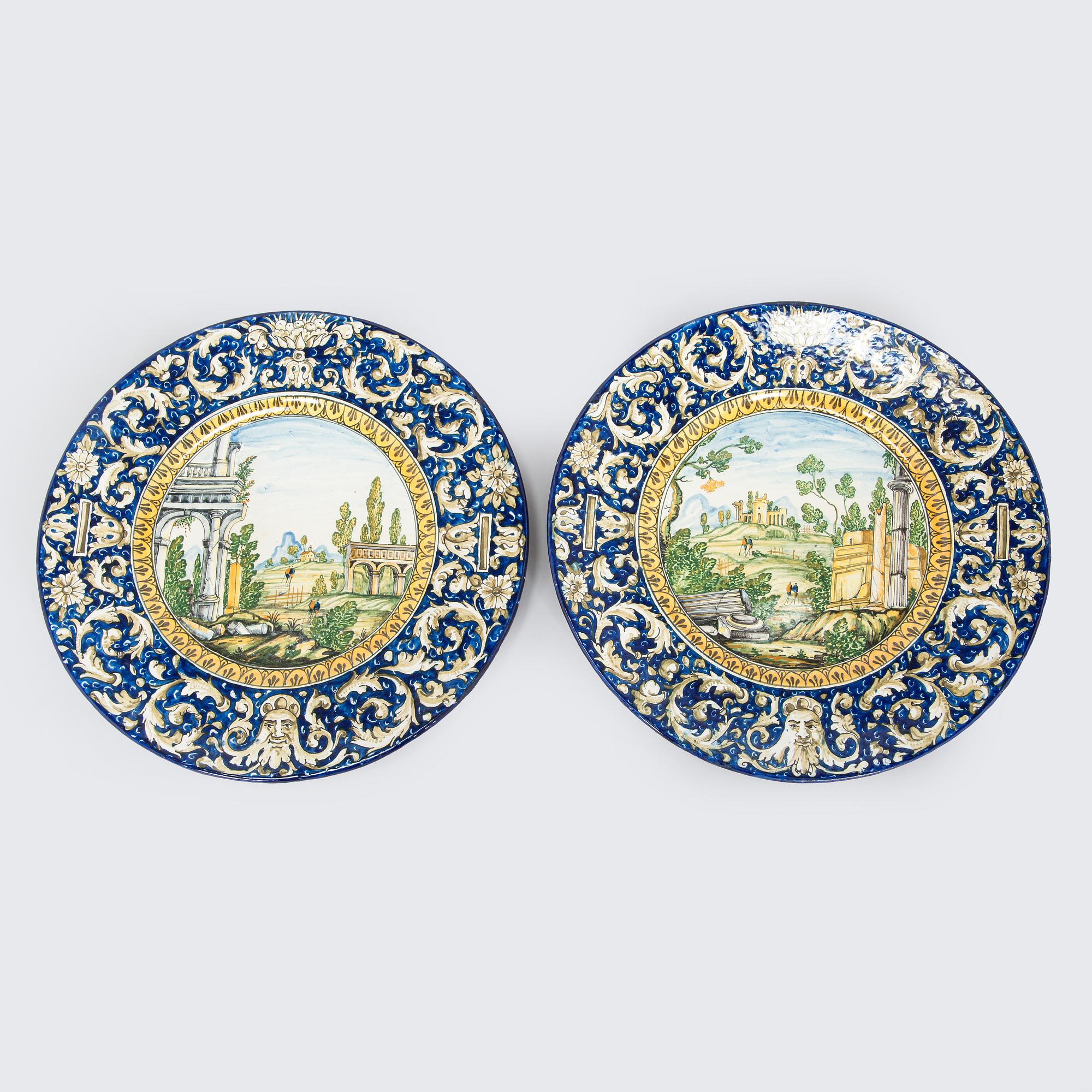 Two faience chargers in historic style, Italy, late 19th century.