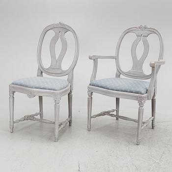 Dining table, sideboard, 12 chairs, 2 armchairs, Gustavian style, second half of the 20th century.