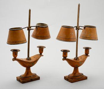 A pair of tole lamps, first half 19th century.