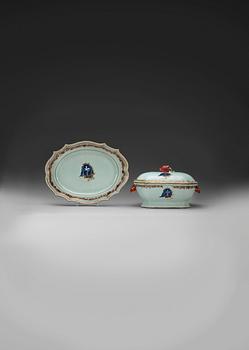 An armorial tureen with cover and a serving dish, Qing dynasty, Qianlong (1736-95).