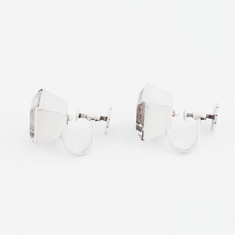 Wiwen Nilsson, a pair of sterling silver earrings set with rock crystal. Lund 1941.