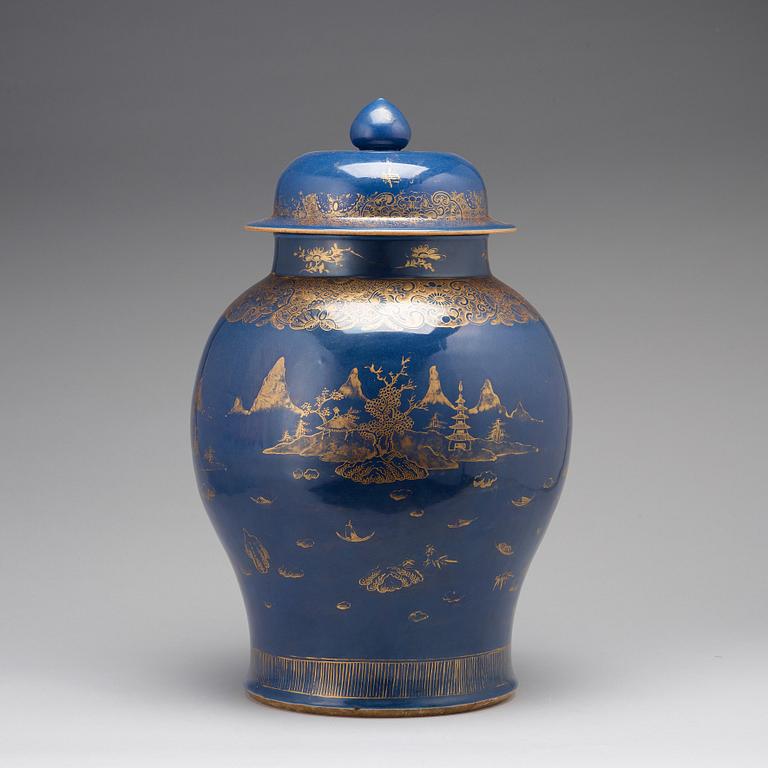 A massive 'powder blue' jar with cover, Qing dynasty, Qianlong (1736-95).