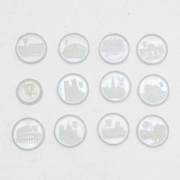 Silver coins, 11 pcs, .999 fine silver, “The First EUROPA Issues”, Skandinaviskt Myntkontor, Göde.