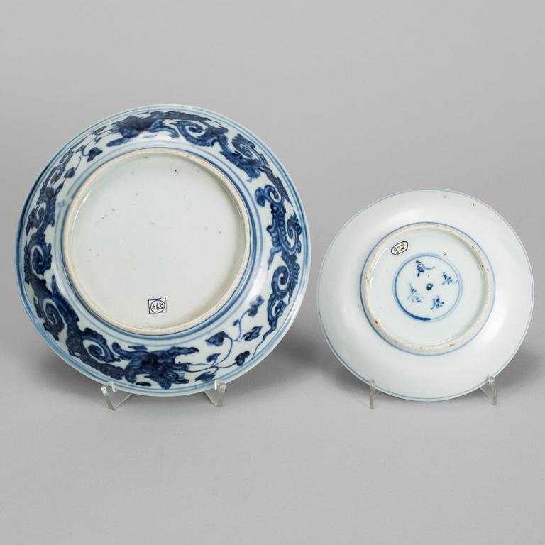 Two blue and white dishes, Ming dynasty (1368-1644).
