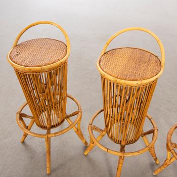 P.C Bonacina, Italien, Bar counter, 4 stools / bar stools, Bamboo, 1950s.