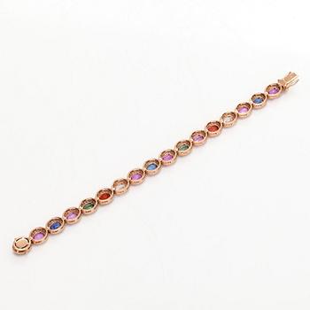 A multi colour sapphire and diamond bracelet in 14K rosegold.