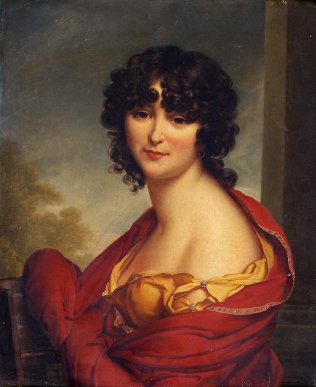 Francois Gérard Circle of, Young lady in a red scarf.