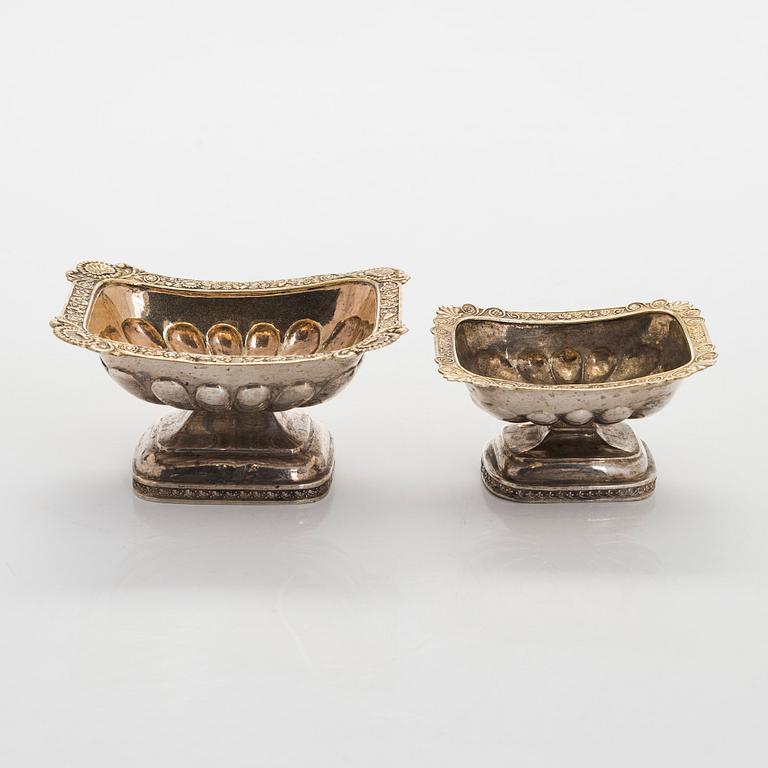 Two 19th-century parcel-gilt salt cellars, Saint Petersburg and Moscow.