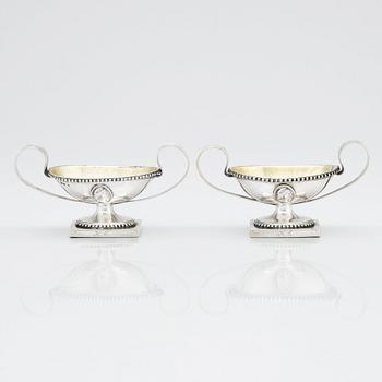 Simson Ryberg, saltkar, ett par, delvis förgyllt silver, Stockholm 1794.