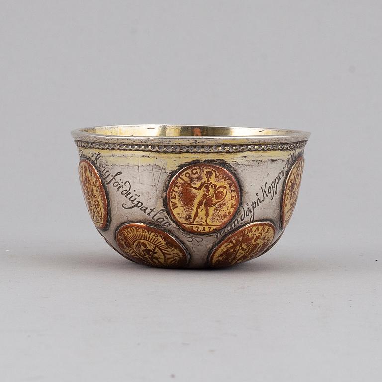 A Swedish 18th century parcel-gilt thumbler, unmarked.