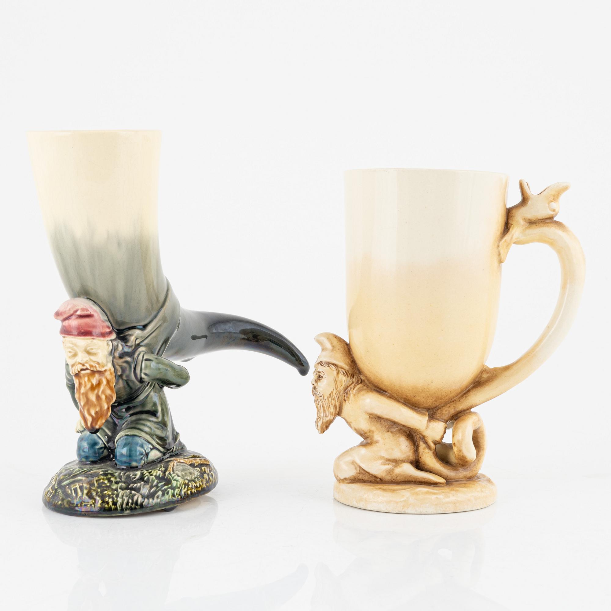 Two majolica beakers, Rörstrand, around the year 1900.