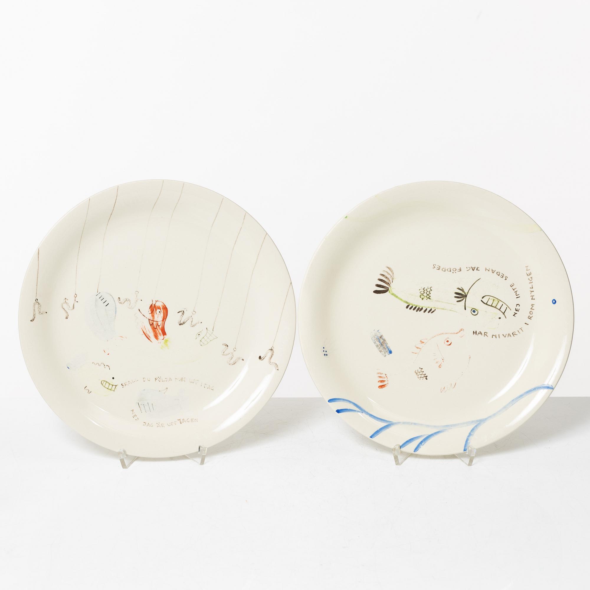 Stig Lindberg, plates 9 pcs, "Löja", Gustavsberg 1948-62.