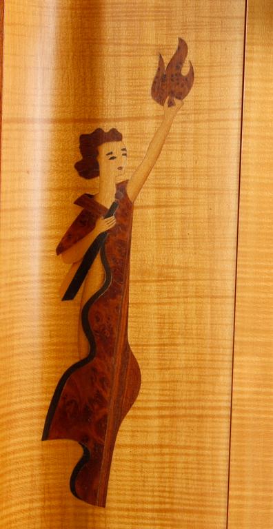 VÄGGLAMPETT, trä, Mjölby Intarsia, 1930-40-tal.