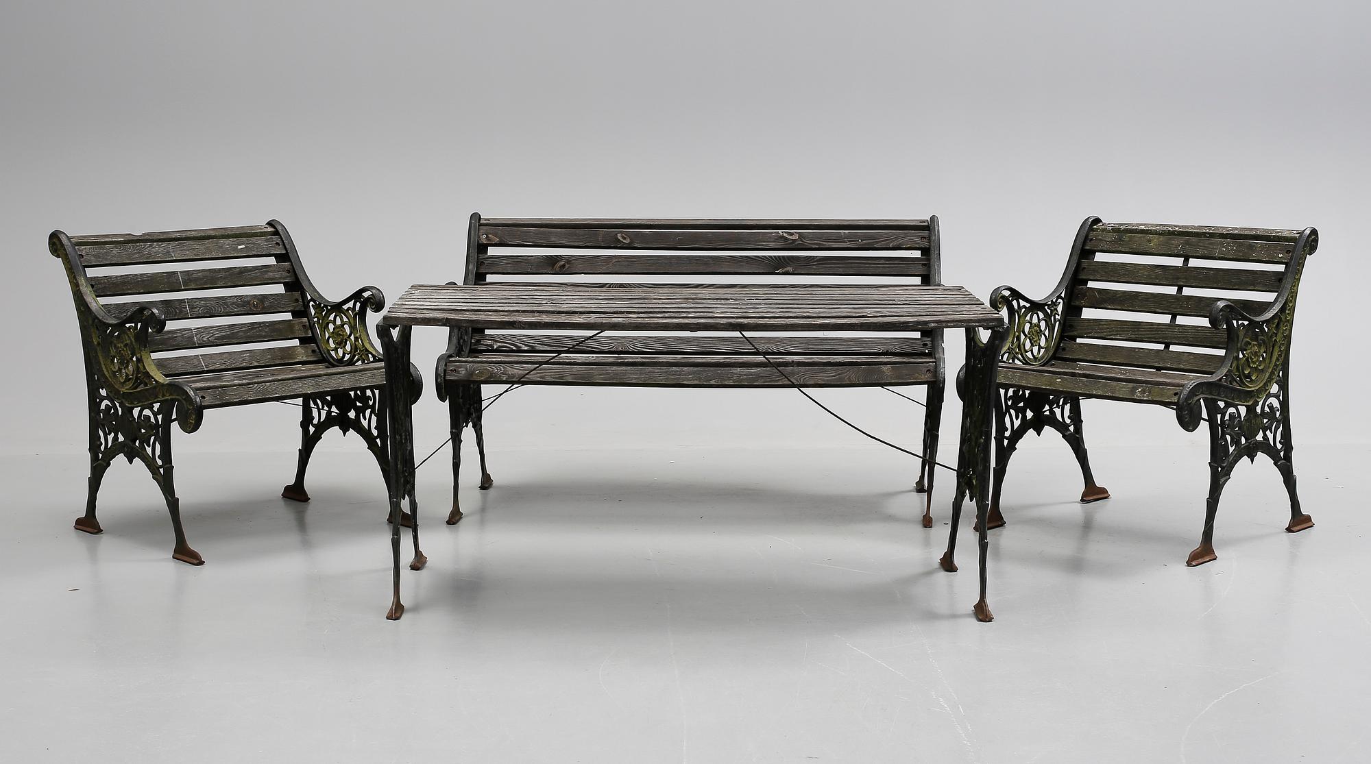 TRÄDGÅRDSMÖBLER, 4 st, gjutjärn, 1900-tal.