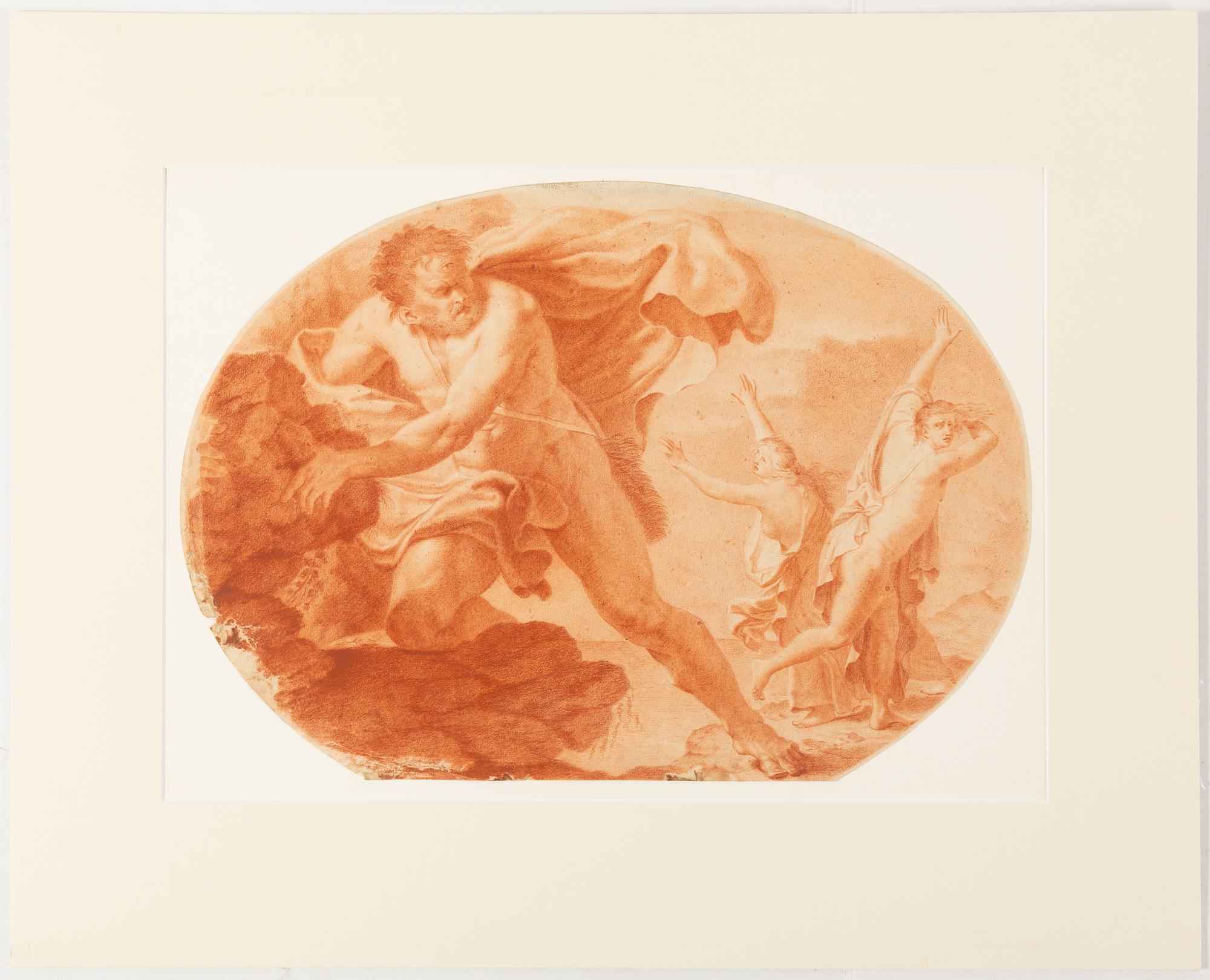 Italiensk skola, 16/1700-tal, Polyphemus som lyfter en sten mot Acis och Galatea.