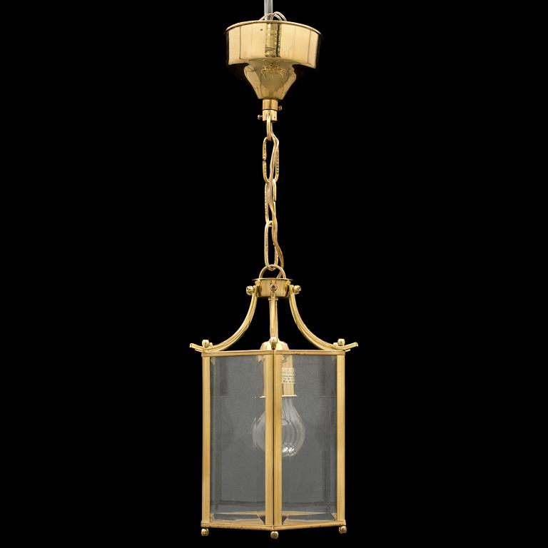 A brass and glass ceiling light from Klassiska Lyktor, late 20th Century.