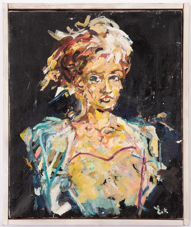 Elin Källman, "Woman against black background".