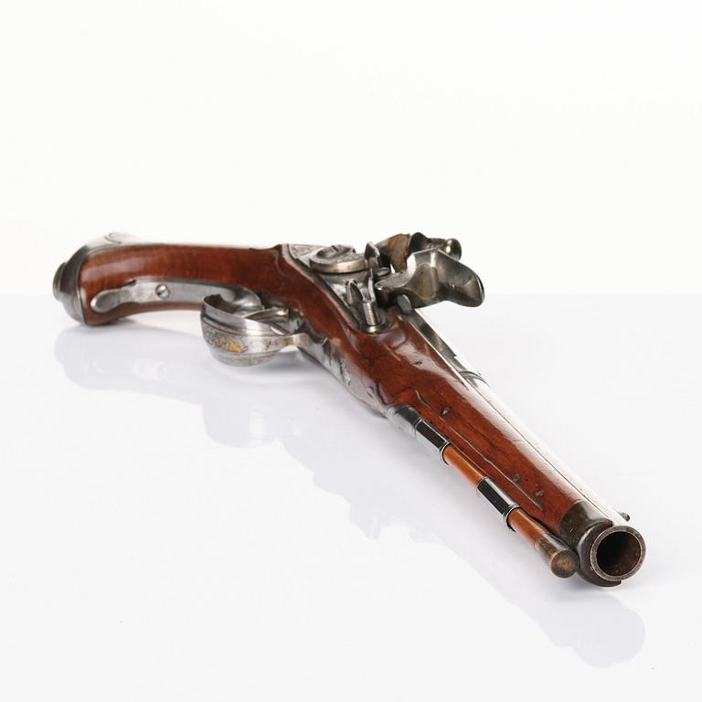 A flintlock pistol signed by Anders Wåhlberg Stockholm, (1720-93).
