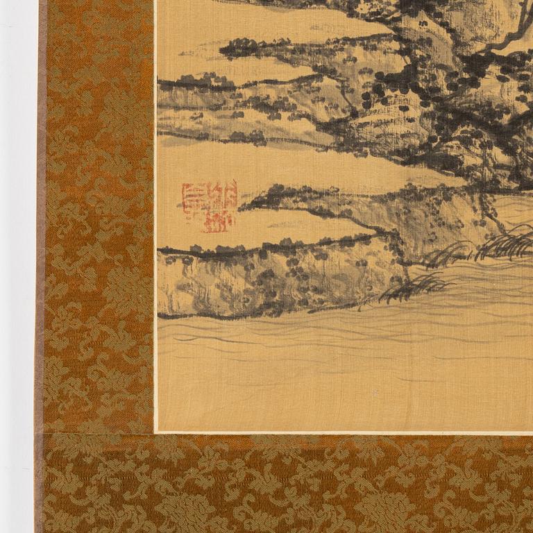 Japanese scroll painting, ink and colour on paper, 20th century. Unidentified artist.