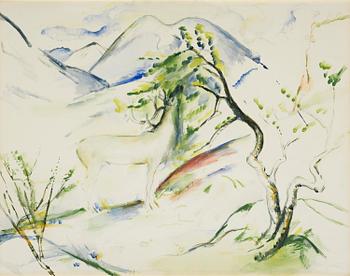 403. Leander Engström, Reindeer in mountain landscape.