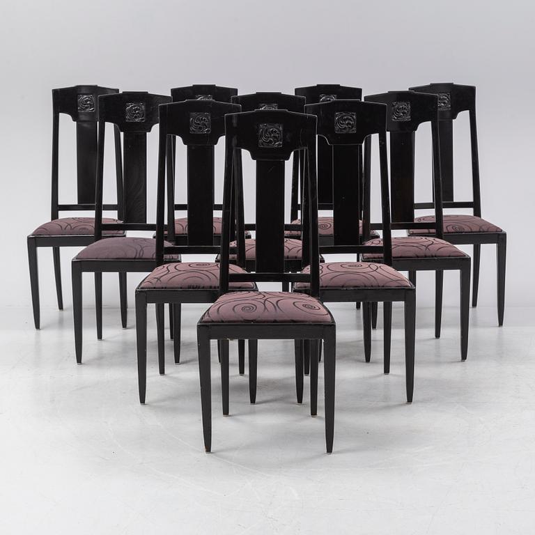 Ten carved oak chairs, Myrstedt & Stern A.-B., Stockholm, early 20th Century.