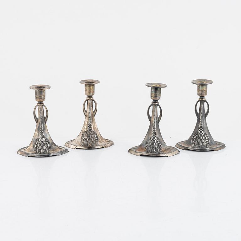 Two pairs of silver plated candlesticks, WMF (Würtembergische Metallwarenfabrik), early 20th Century.