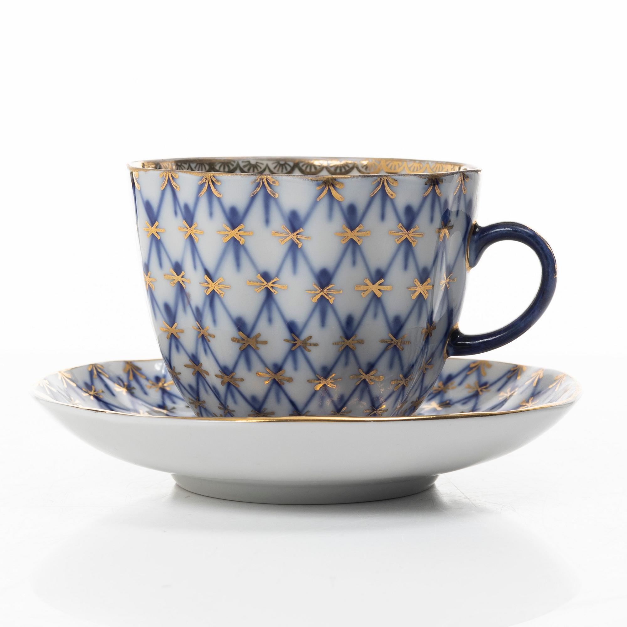 Kaffeservis, 28 delar, "Cobalt Net", Lomonosov, Sovjetunionen.