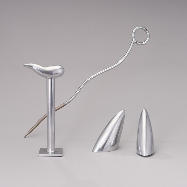 A pair of Chab Wellington coat hooks, a Smoki Christiani cork screw and a Picfeu fireplace poker. Late 1980s.