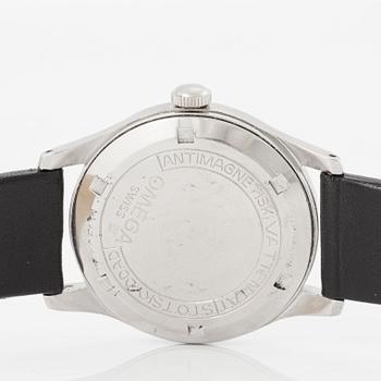 Omega, "Antimagnetisk, Vattentät, Stötskyddad", armbandsur, 35 mm.