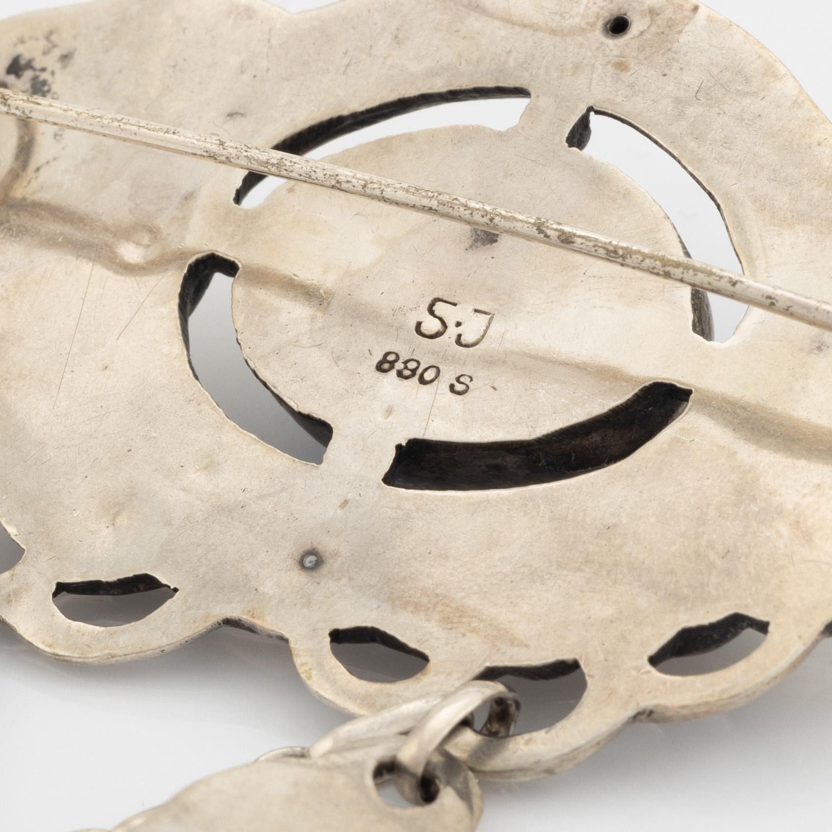 Brooch, Evald Nielsen for  S. L. Jacobsen, silver, jugend.