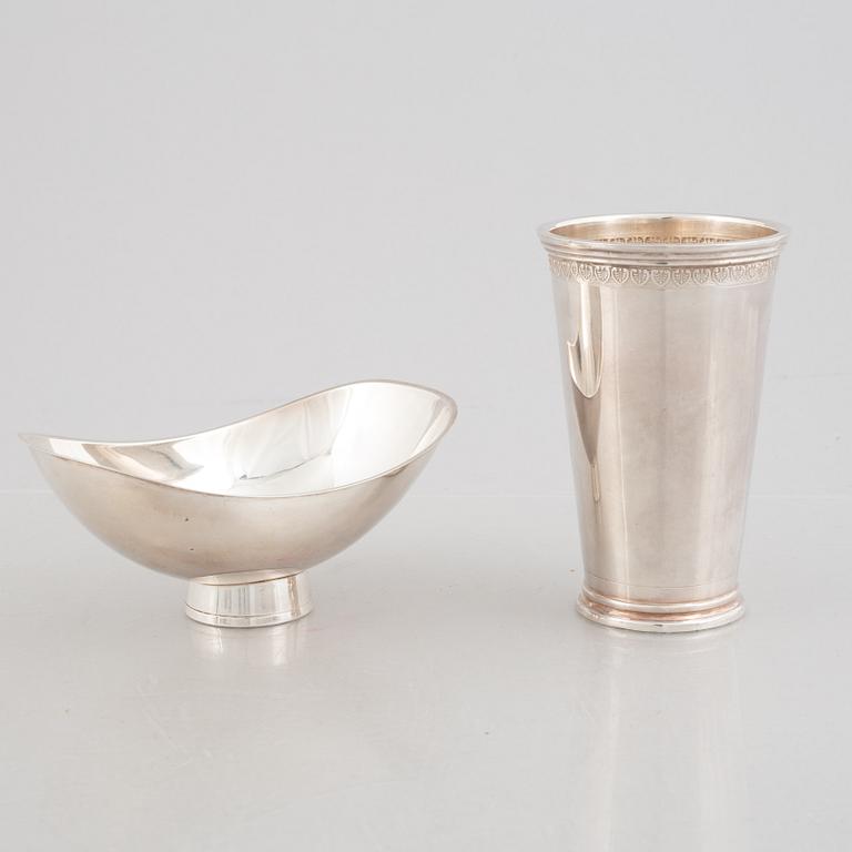 A silver bowl and a beaker, including Gustaf Janson, CG Hallberg, Stockholm 1957.