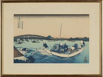 Katsushika Hokusai, after,  a set of four woodblock prints in colours, later part of the 20th Century.