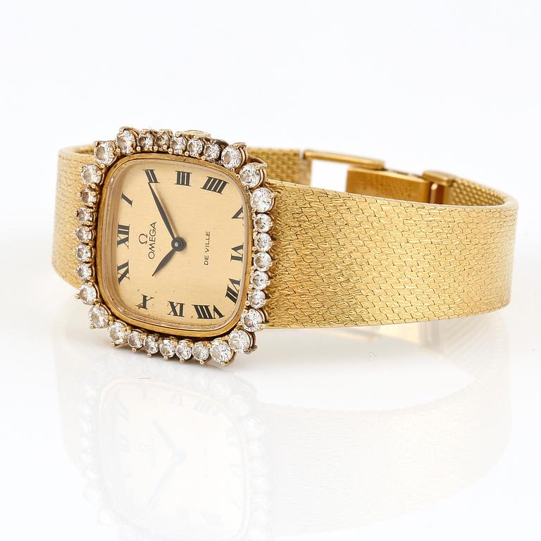 ARMBANDSUR, Omega, 18K guld med 32 briljantslipade diamanter, tot ca 1,76 cts. Vikt 61,29 g.