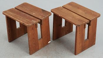 A pair of 'Lovö' pine stools by Axel Einar Hjort, Nordiska Kompaniet, 1930's.
