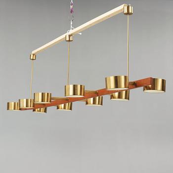 A Hans Agne Jakobsson brass and teak ceiling lamp, Markaryd Sweden 1960-70's.