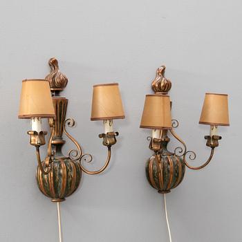 Bengt H Jönsson, wall sconces 1 pair, baroque style first half of the 20th century.