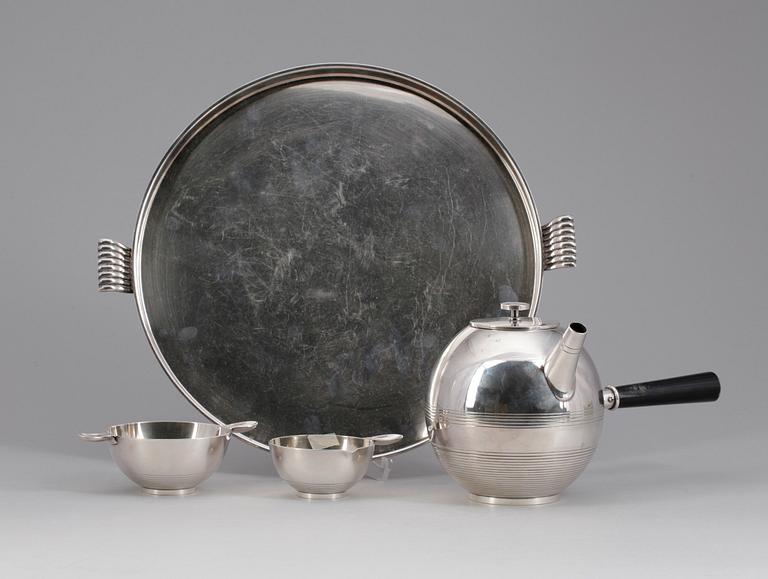 KAFFESERVIS, 4 delar, nysilver, Sylvia Stave, C. G. Hallberg, Stockholm 1930-tal.