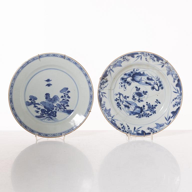 A group  of three serving dishes, a serving bowl, a cup, and seven plates, porcelain, including China 18th century.
