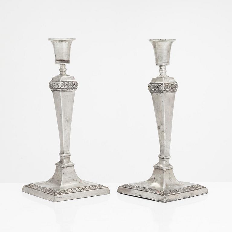 Johan Petter Fagerström, A pair of pewter candlesticks from Kalmar, 1823.