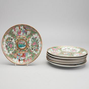 A set of seven Chinese Kanton porcelain plates.