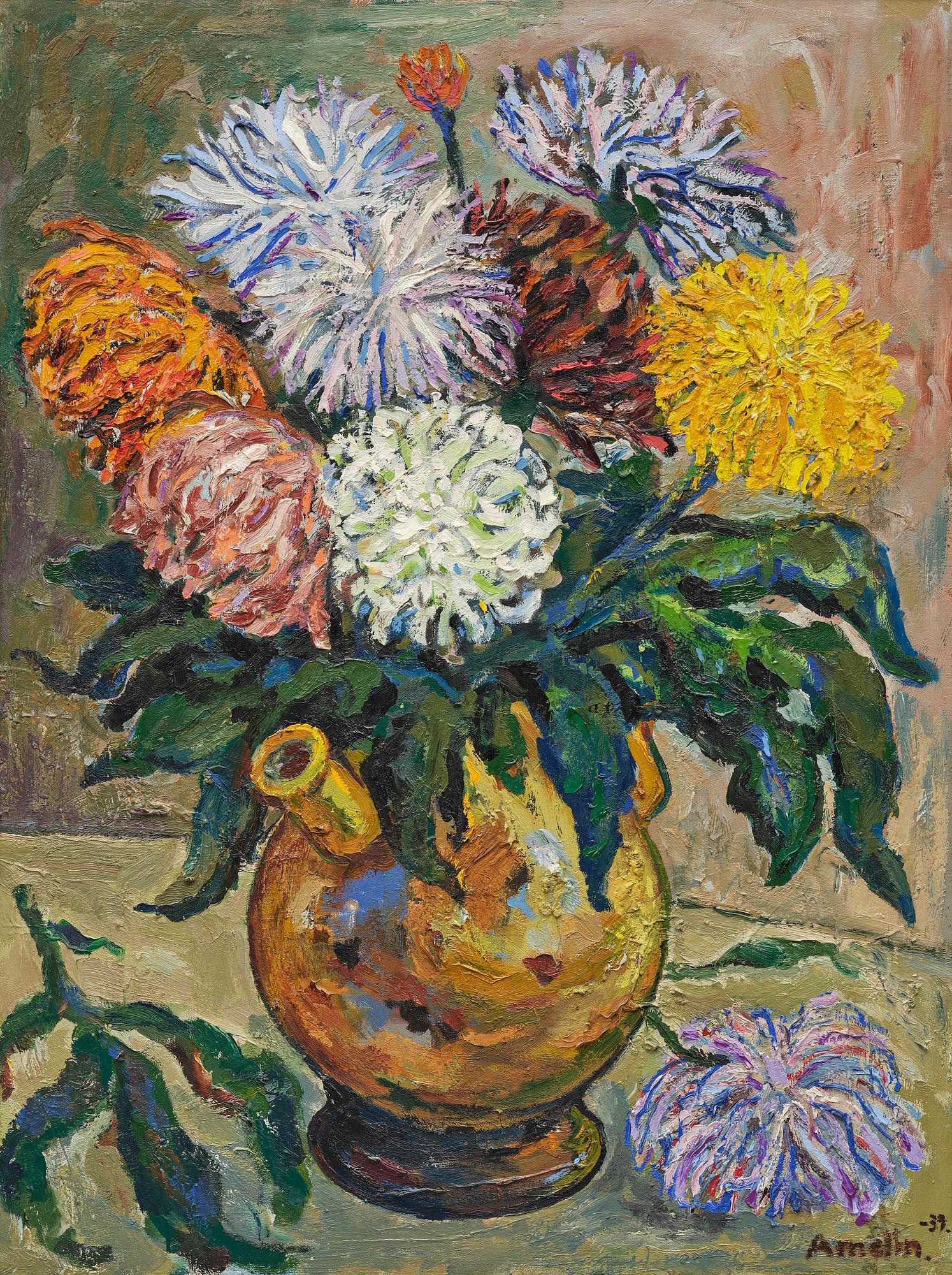 Albin Amelin, "Krysantemum i gul kanna".