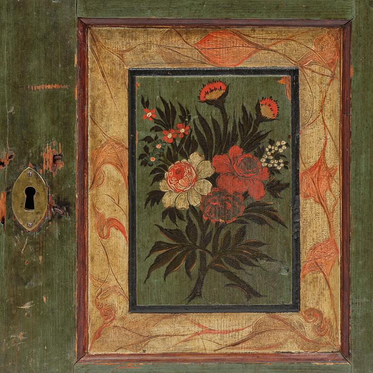 Hängskåp, allmoge, av Jöns Månsson, Forsa, Hälsingland, märkt JSS 1792.