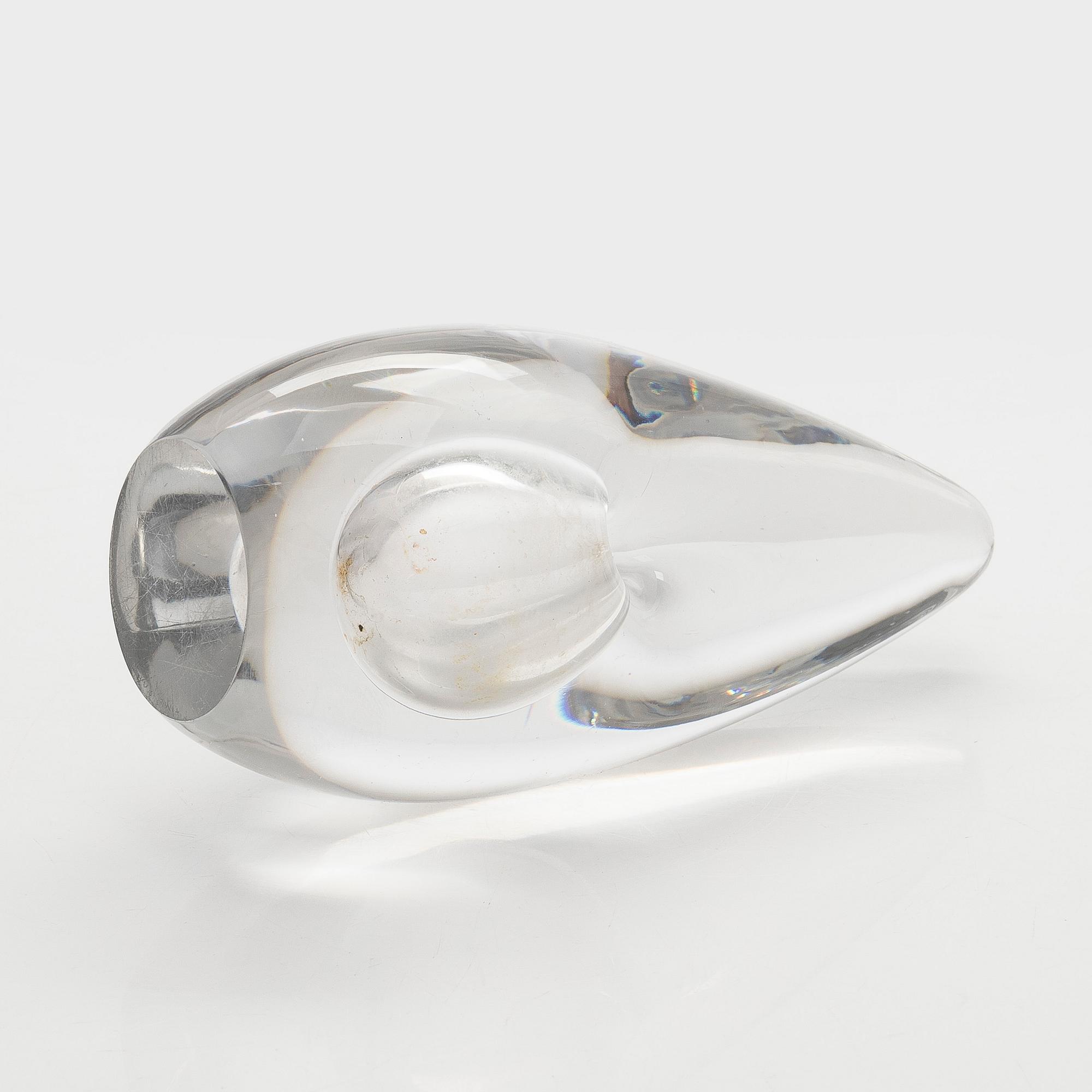 Timo Sarpaneva, lasiveistos, "Linnunpää" signeerattu Timo Sarpaneva Iittala -56.